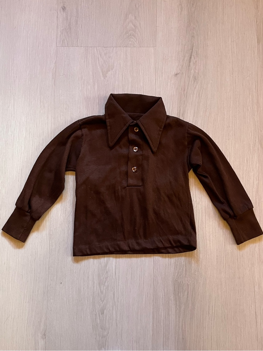VTG 70s Toddler Boy Montgomery Ward Collared Brown Long Sleeve Shirt Size 2T-3T